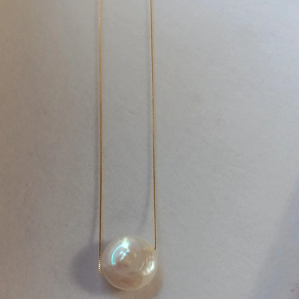 18 inch  Wholesales S925 sterling silver box chain pendant necklace ,100% nature freshwater coin baroque pearl 19 mm