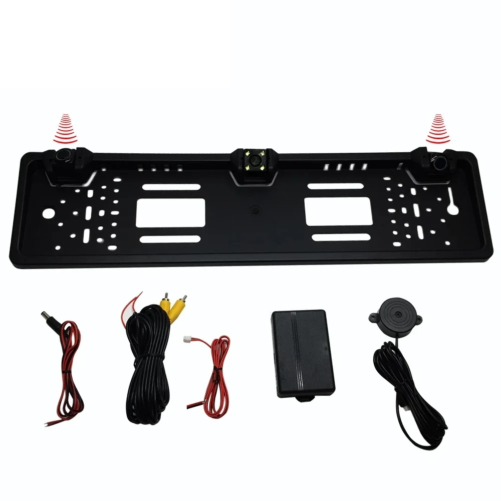 3 in 1 one Camera+2 Sensors European License Plate Parking Sensor with HD Reverse Camera 2 Radar + backup camera