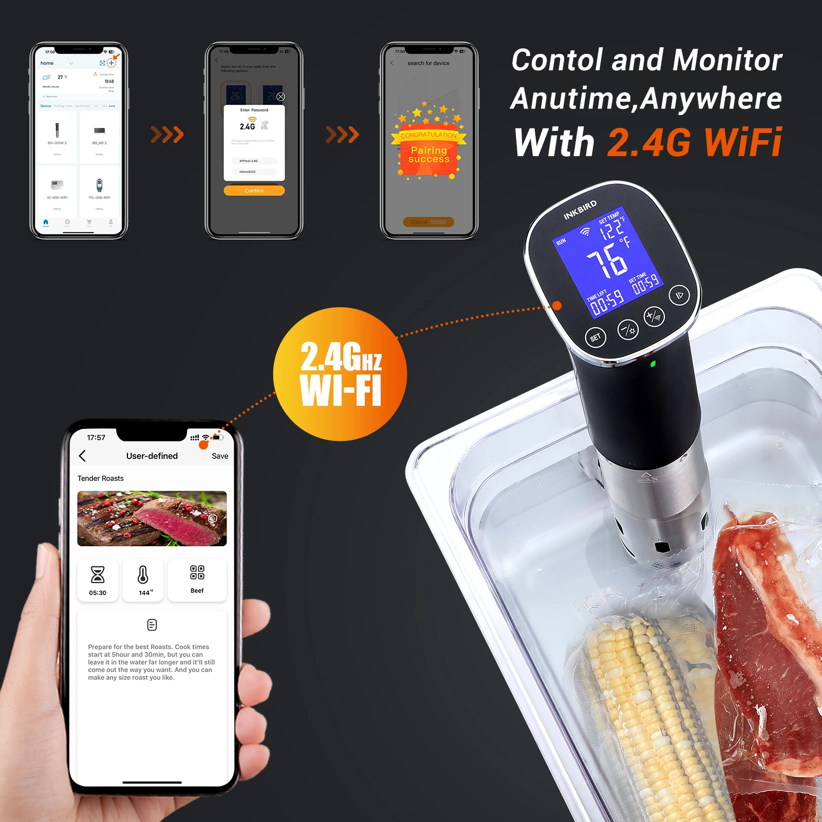 Новый стиль 1000 Вт IPX7 INKBIRD WIFI Sous Vide кулинарная Мультиварка ISV-300W