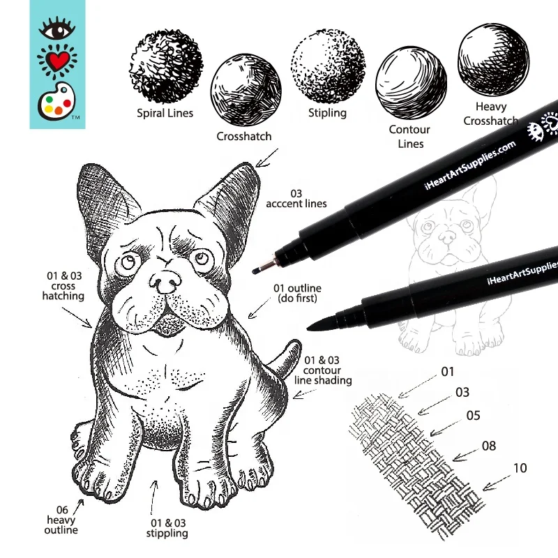 
6 micron line pens set with Fine Point Calligraphy Tip Nibs 