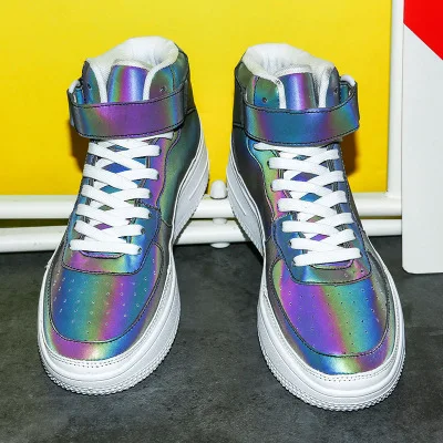 New Model Men High Top Casual Skate Shoes Stylish Glitter Chameleonic Sneakers
