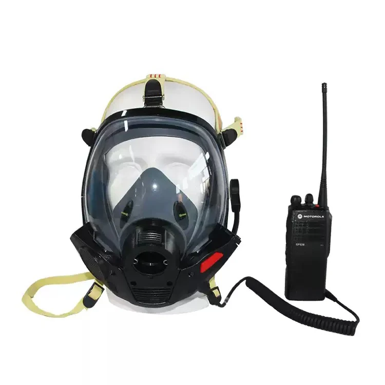 Highly fireproof spherical type 4 best material wide design silicon adjustable SCBA mask with Kevlar head net for firefighting