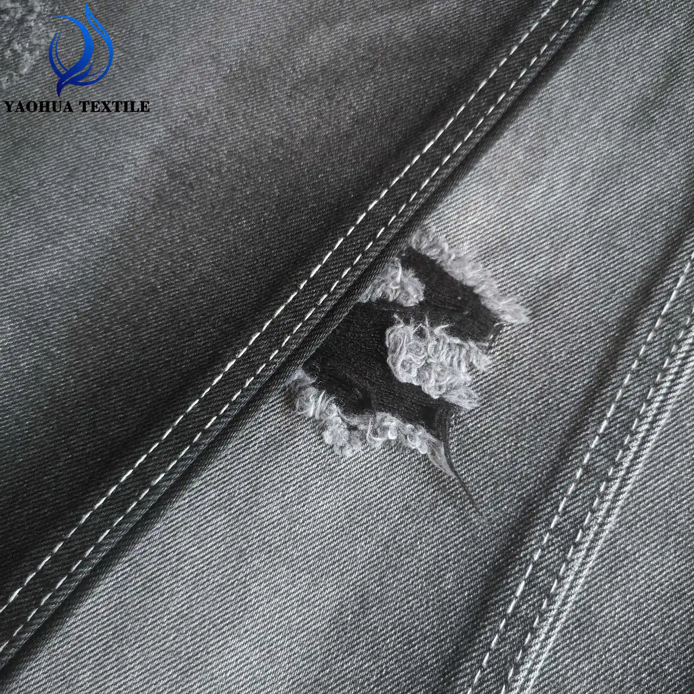 2107 Heavy weight  non elastane 13.3oz Black cotton polyester denim fabric for garment jeans and jackets