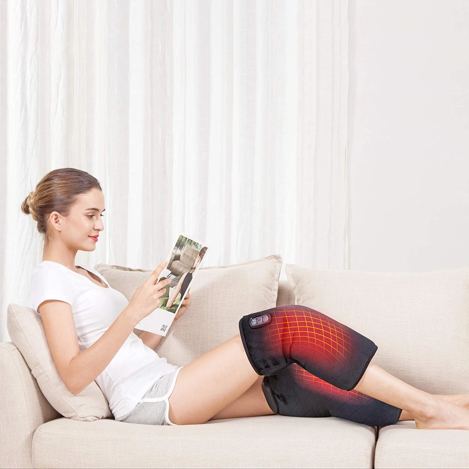 Бандаж для колена с подогревом и массажем, Вибрационный массажер для колена с подогревом, массажер для ног от боли в колене