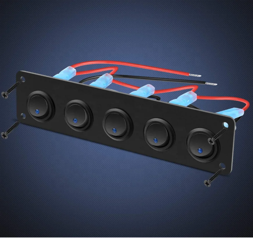 WattBons 5 Gang 3 Pin Rocker Switch Panel 20A Waterproof On Off 12V /24V Toggle Switch for Cars Trucks Boats