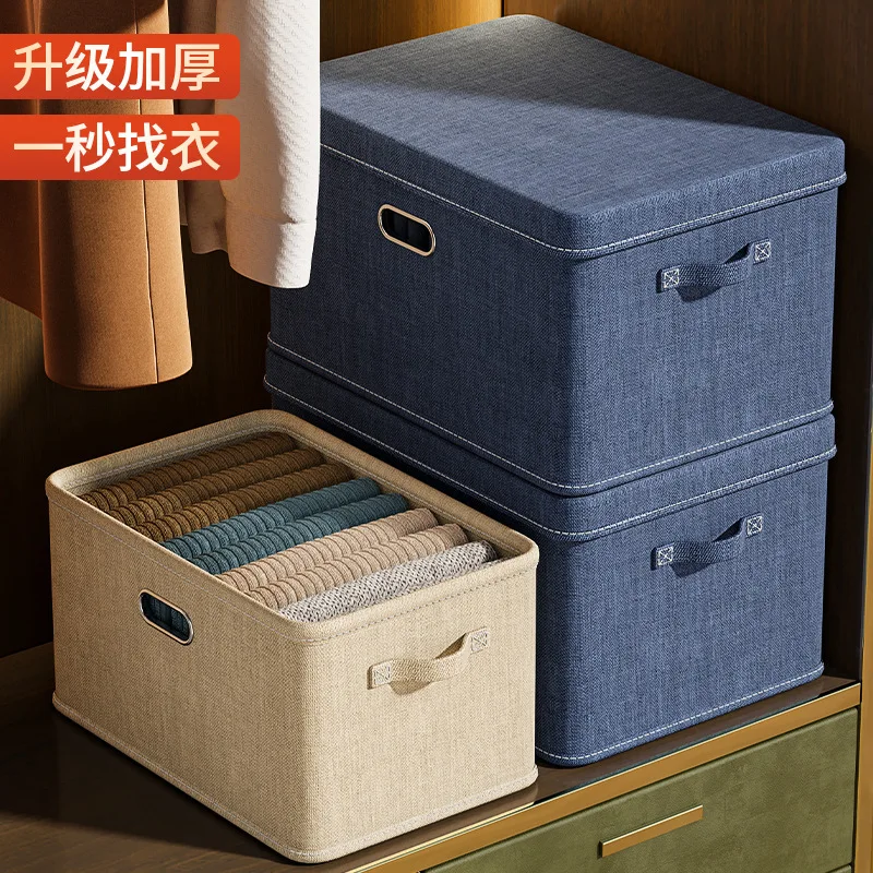 Linen Fabric Storage Bin with Lid Foldable Storage Box Organizer Basket for Clothes Storage Containers for Bedroom Office Home