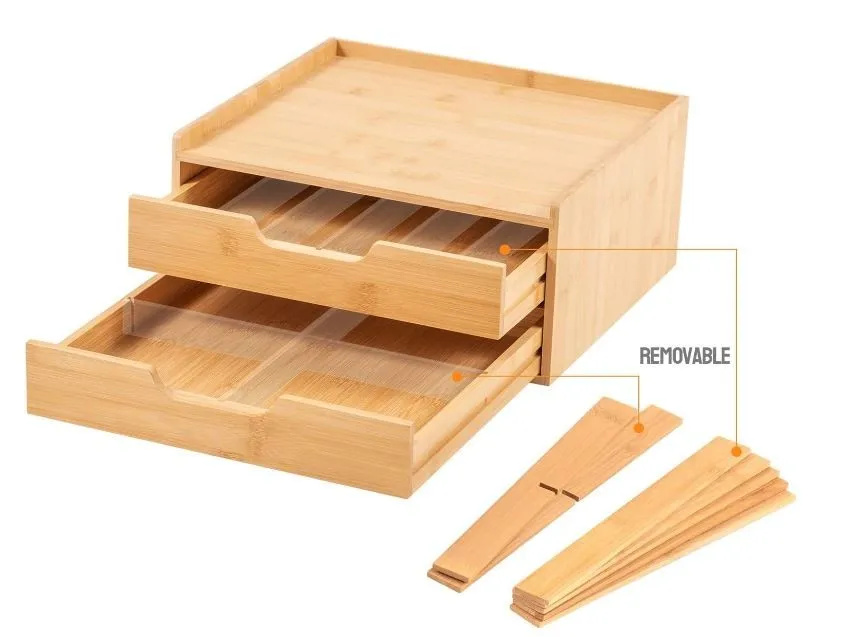 custom Bamboo Coffee Pods Holder Storage Compatible with Keurig K Cup Espresso Pods Tea Bag Organizer Drawer with Lip Panel