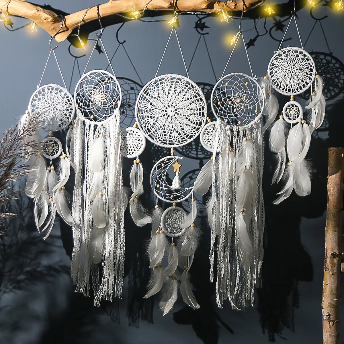 Star Moon Wind Dream Catching Net Wall Decoration Five piece Set Dream Catching Net Bedroom Bedhead Wall deco Dream Catching Net
