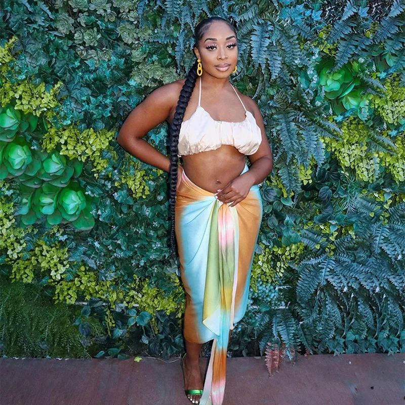 Summer Fall Fashion Sexy Contrast Color Glaze Shiny Fabric Knot High Waist Pencil Ruched Skirts For Women Ladies