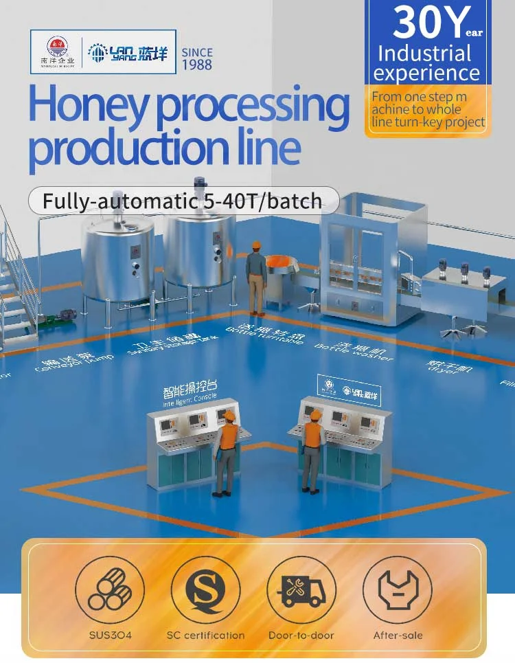 Factory directly sale 5-40T automatic honey bottle filling machine line honey abstracting processing line from A to Z