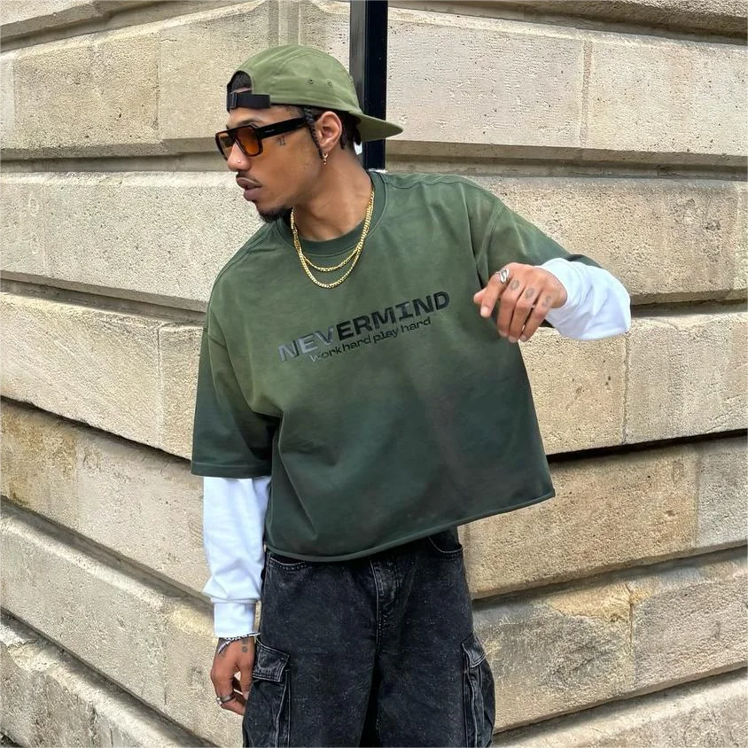 INFLATION Custom Crop Acid Washed tshirt Rubber Printing Oversized Cotton Heavyweight Streetwear T shirt