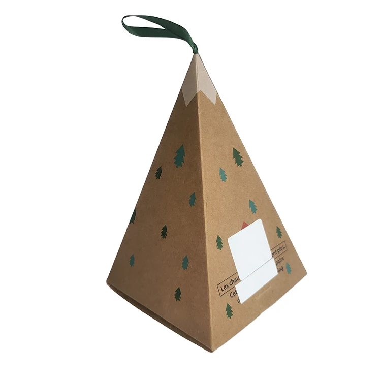 New arrival custom design folding kraft paper box gift packaging triangle box with handle