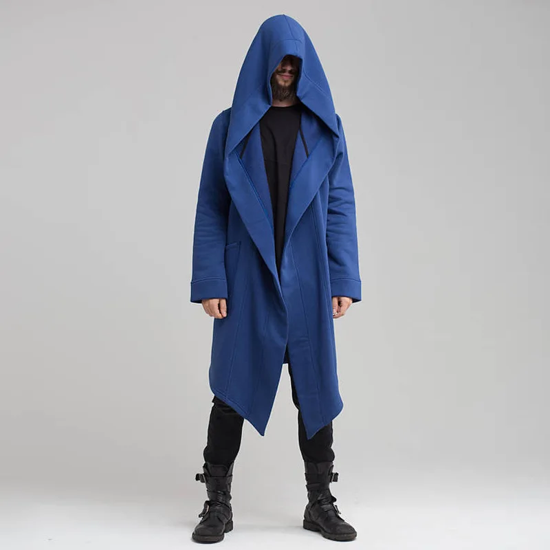 Men Hooded Sweatshirts Black Hoodies Fashion Jacket long Sleeves Cloak Coats Outwear Medieval Costume