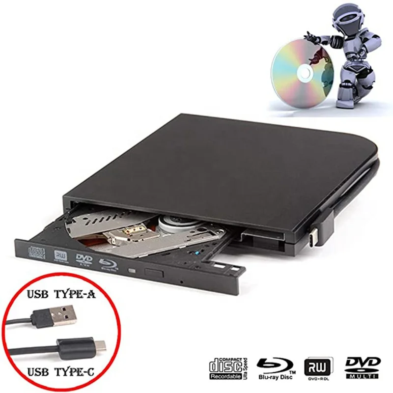 Blu-Ray Drive Slim Type C+USB 3.0 Bluray Burner BD-RE CD/DVD RW Writer Play Blu-ray Disc For Laptop Notebook PC HP ACER