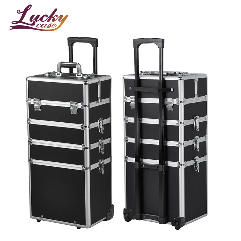 4 in 1 Vanity Makeup Beauty Cosmetic Case Beauty Nail Hairdressing Trolley Case Large Capacity Trolley Makeup Box