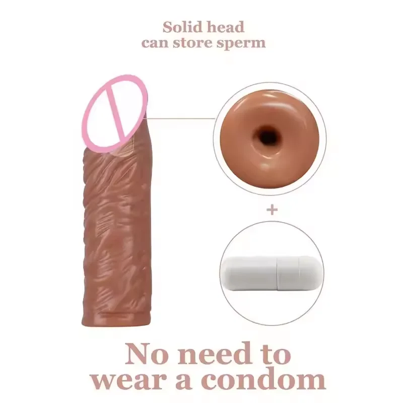 14cm Real Touch Feeling Realistic Silicone Male Penis Sleeve Extender Cock Enlargement Extra Dildo Sleeve Condom For Men