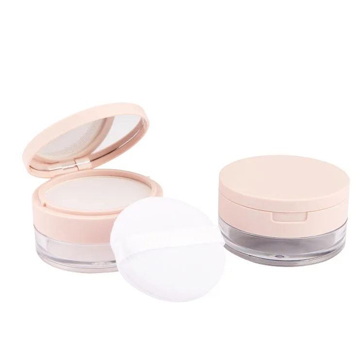Factory In Stock 20ML Plastic Mesh Empty Pink Loose Powder Case With Puff
