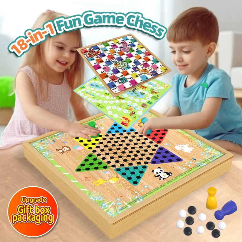 kids 12 In 1 Wooden Chess Checkers Board Game Classic Chinese chess flying chess board game set Party educational toys