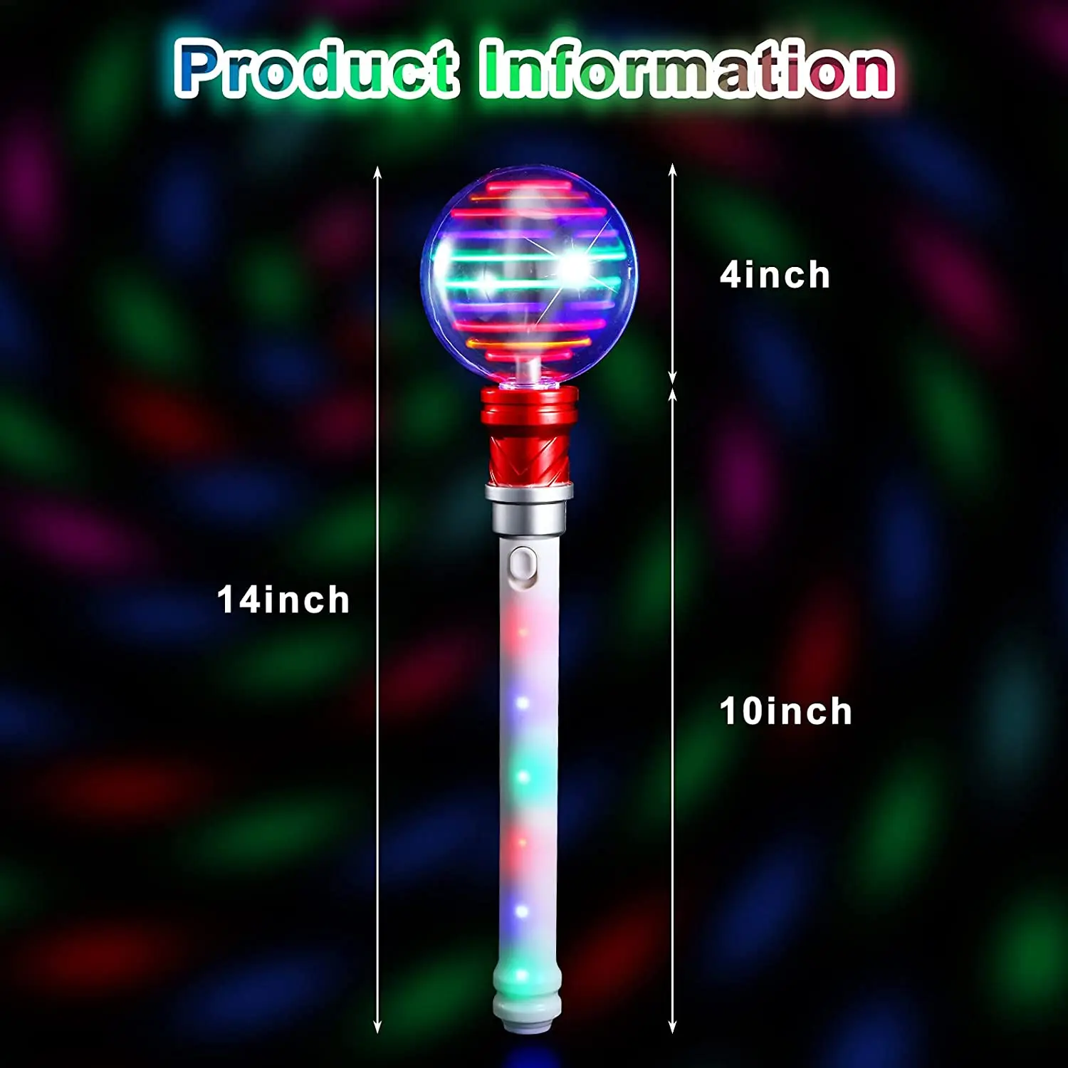 14 Inch LED Light up Magic Ball Toy Wand Flashing Wand Toy Light up Princess Wand Rotating Sensory Toy for Birthday Gift Party