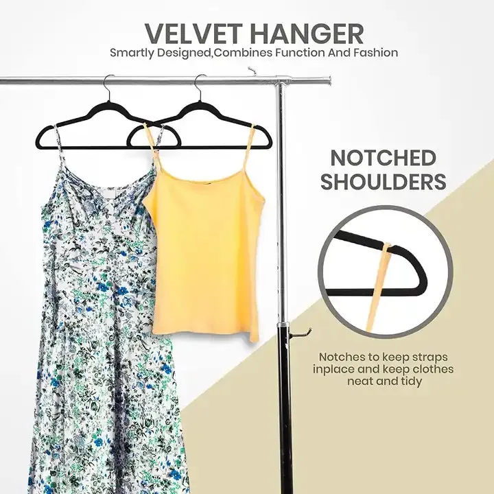 Wholesale Premium  Black Non slip Laundry  Colorful Customizable Velvet Clothes Hangers Low Price Hangers