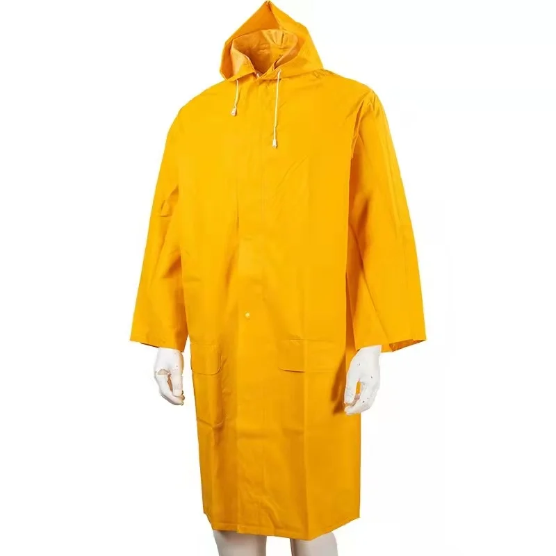 pvc raincoat Yellow water proof heavy duty rain coat for adults mens long raincoat polyester raincoat
