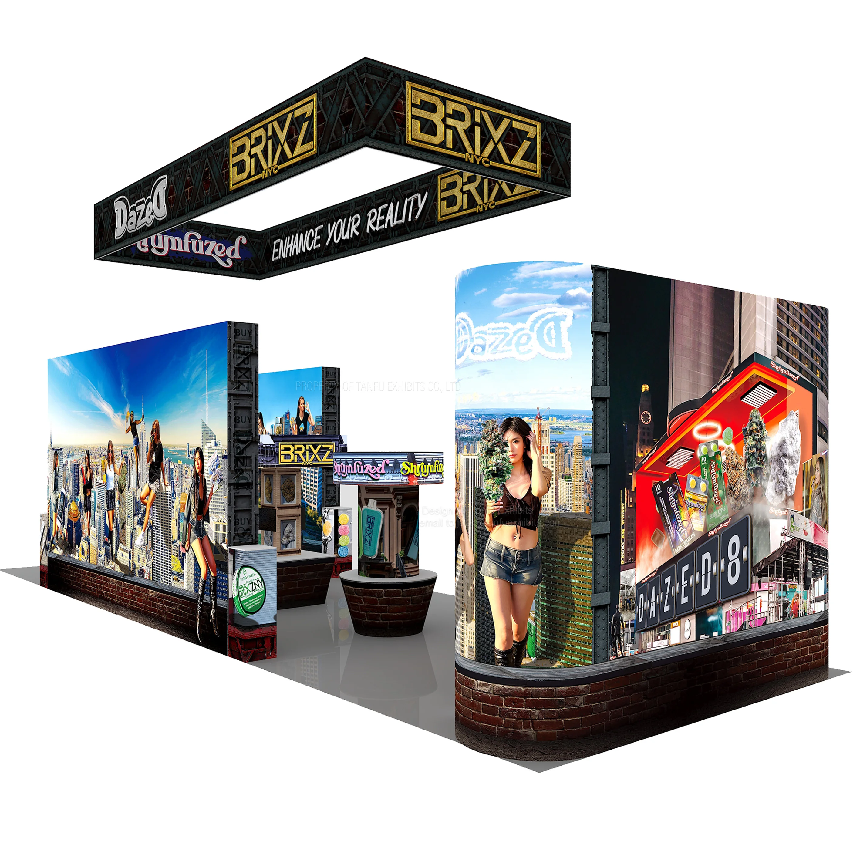 Hot Sale Indoor Trade Show Booth Display Equipment with TV Stand Aluminum Frame and Tension Fabric for Expo Exhibitions