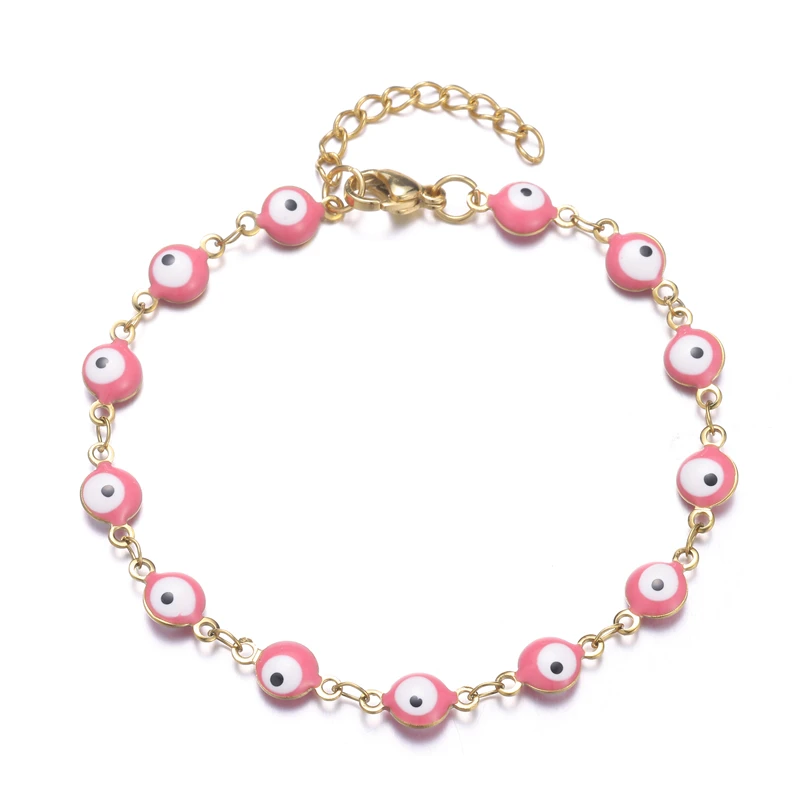 Wholesale Evil Eyes Women Red Blue Evil Eyes Charm Jewelry Stainless Steel 18k Gold Plated Turkish Evil Eyes Bracelet