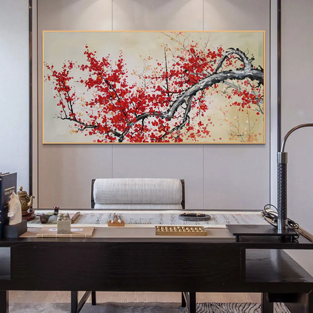 Chinese Style Flowers Painting Red Pink Plum blossom Artistic Beauty Picture Canvas Posters for Home Decoration