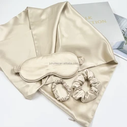 Luxury Gift Custom Embroidery Logo Gift Set Silk PIllow Case 100% Mulberry Silk Scrunchie,Eye Mask and Silk Pillowcase