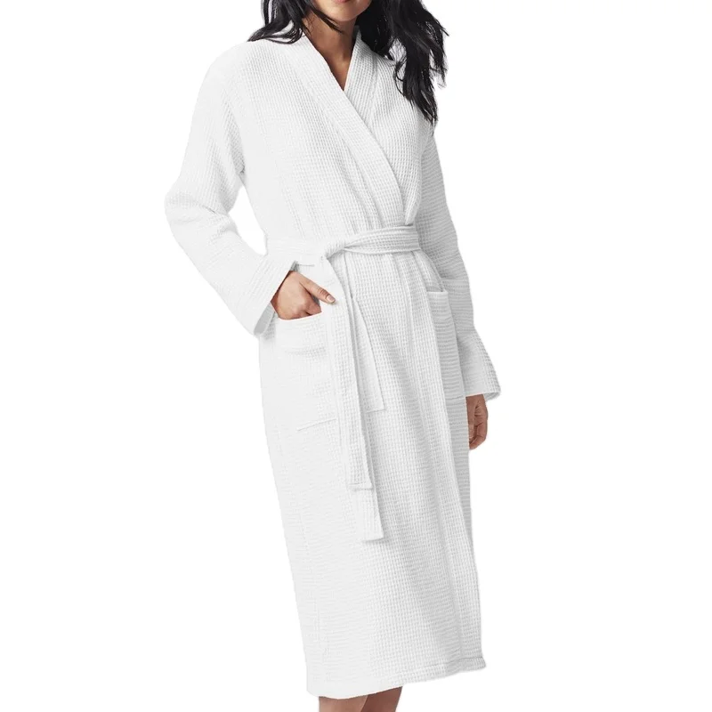 Quick Dry Good Water Absorption Peignoir Sleeping Robe Luxury Hotel Cotton Waffle Lightweight Bathrobe