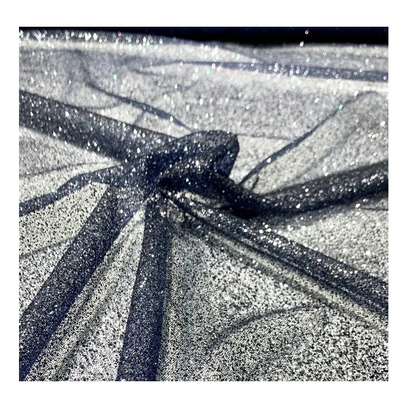 HG1060 Foil Print Full Shinny Tulle Glitter Fabric for Evening Dress