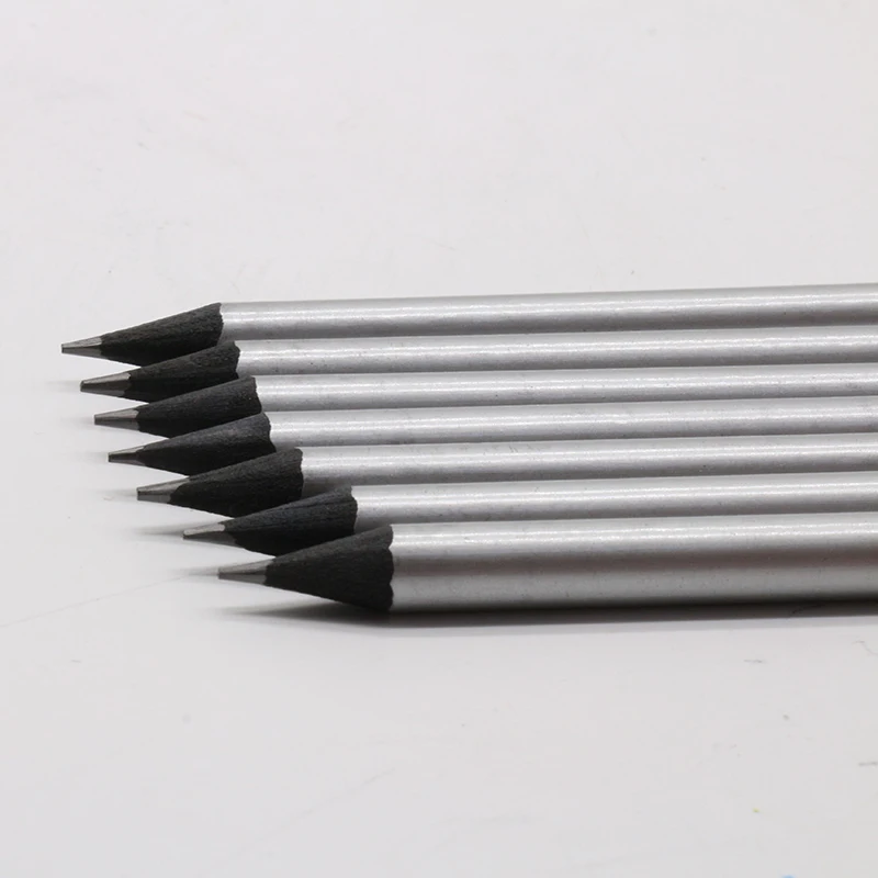Custom Black Wood Silver Paint HB Pencils Promotional Pencil Without Eraser Metallic Color Body Black Wooden Pencils
