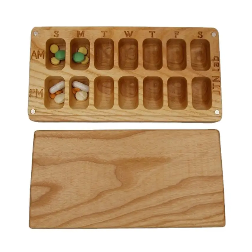 Solid Wood Vitamin Pill Box Pill Medication Organizer Box for Home