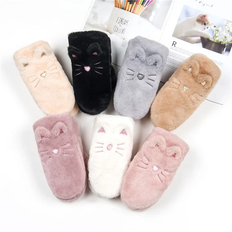 Зимние теплые детские перчатки SHENGQI из полиэстера, с изображением кролика, большие пушистые мягкие перчатки с животными, варежки