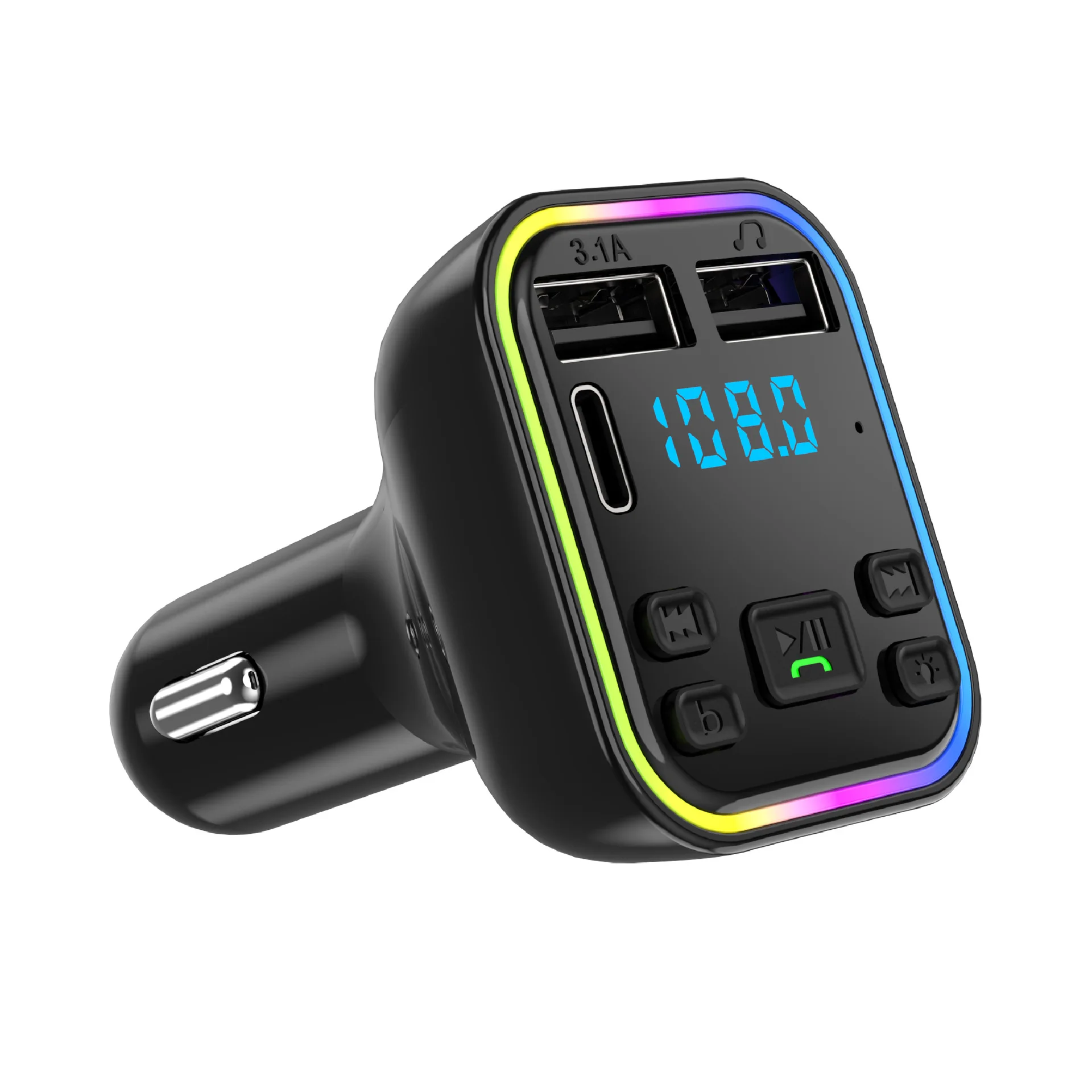 Автомобильный беспроводной FM-передатчик PD Type-C Dual USB 3.1A быстрое зарядное устройство Красочный рассеянный свет громкой связи MP3 модулятор