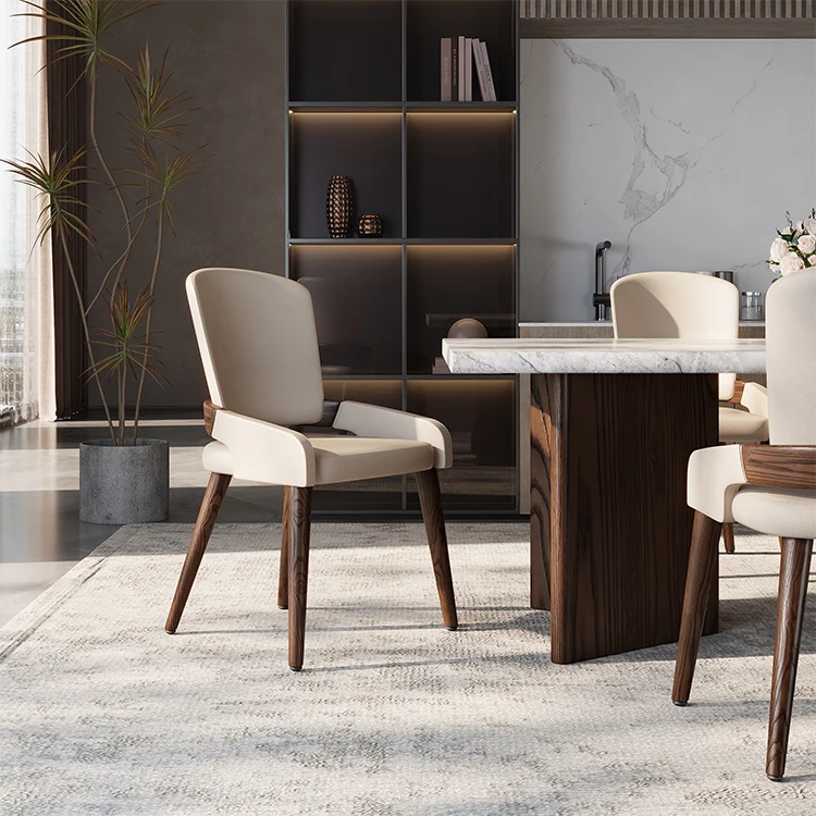 Minimalist Rectangle Marble Top Dinning Table And Backrest Chair Set Wood Dining Table Sets 6 Chairs