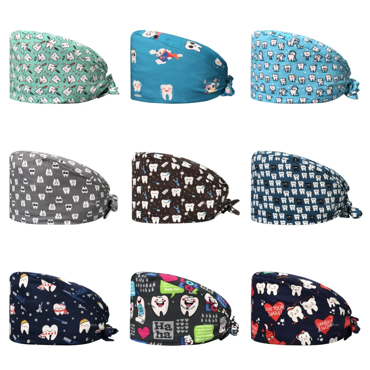 Niaahinn Manufacture New Product Pure Cotton Hat Custom Tooth Print Scrub Cap Dental Nurse Hats Soft Adjustable Hospital Dentist