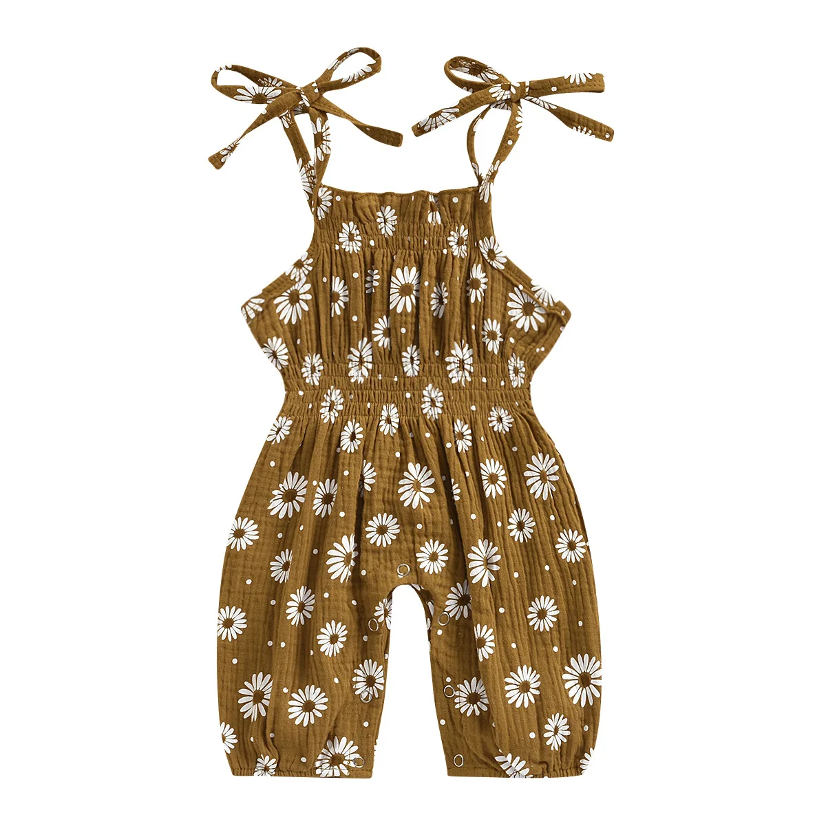 
2021 new summer baby girl clothing daisy print jumpsuit cotton and linen sleeveless baby jumpsuit newborn jumpsuit tights 