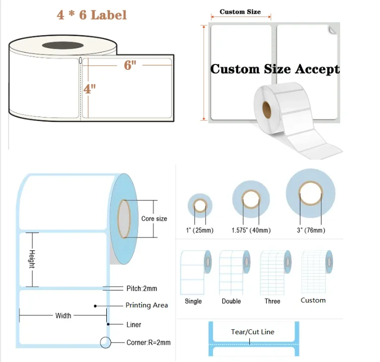 Self Adhesive Waterproof 40x30mm Paper Barcode Sticker Vinyl Labels Roll Direct Thermal Labels 60 x 40 60 x 30 mm
