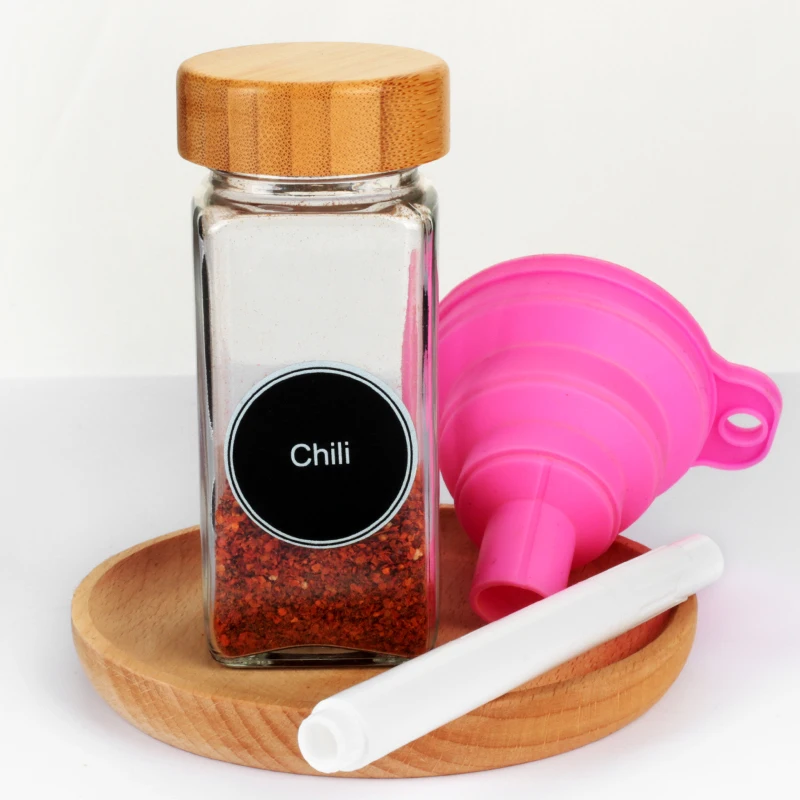 Wholesale Empty Square Kitchen 4oz 120ml 6oz 16oz Seasoning Bottles Pepper Glass Spice Jar with Shaker Bamboo Lids