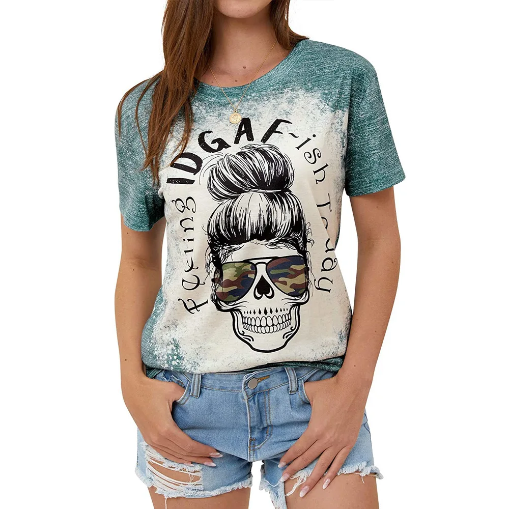 Fast Shipping Skull Y2K Style Graphic Sublimation Printing Similar Bleached Basic T-shirts For Women