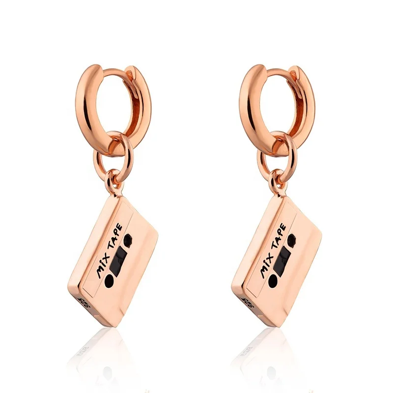 Milskye creative jewelry gold plated 18k silver 925 radio video tape charm hoop earrings