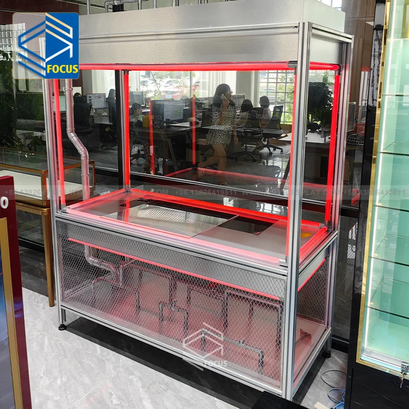 Color Changing Light Strip Custom Aluminum Frame Metal Clothing Shop Exhibition Booth Display Glass Showcase Display Cabinets