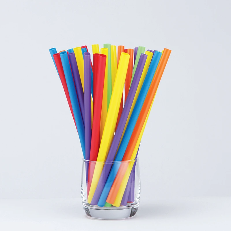 Custom Slanted Plastic Milk Bubble Tea Milkshake Smoothie Drinking Straws Jumbo Plastic Straws Individually Wrapped Logo Printed
