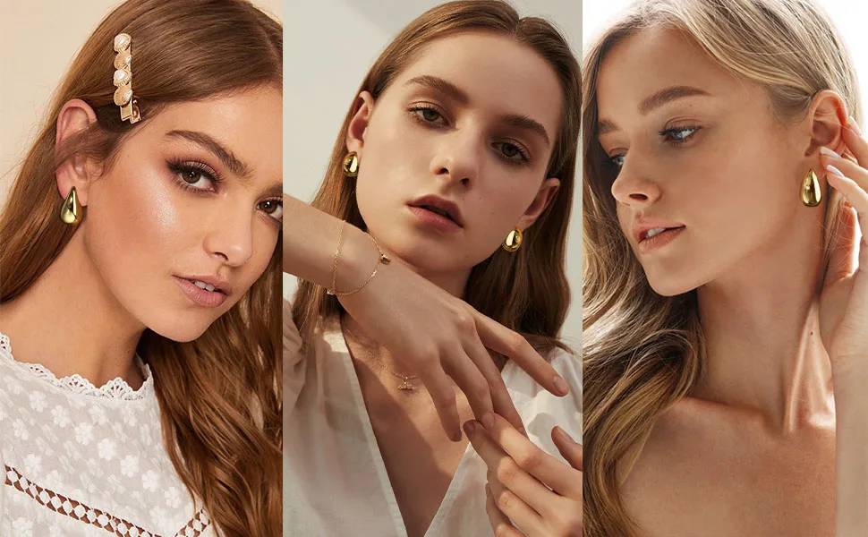Premium Design Chunky Water Drop Stud Earrings Brass Big Teardrop Design Fashion Jewelry Earrings