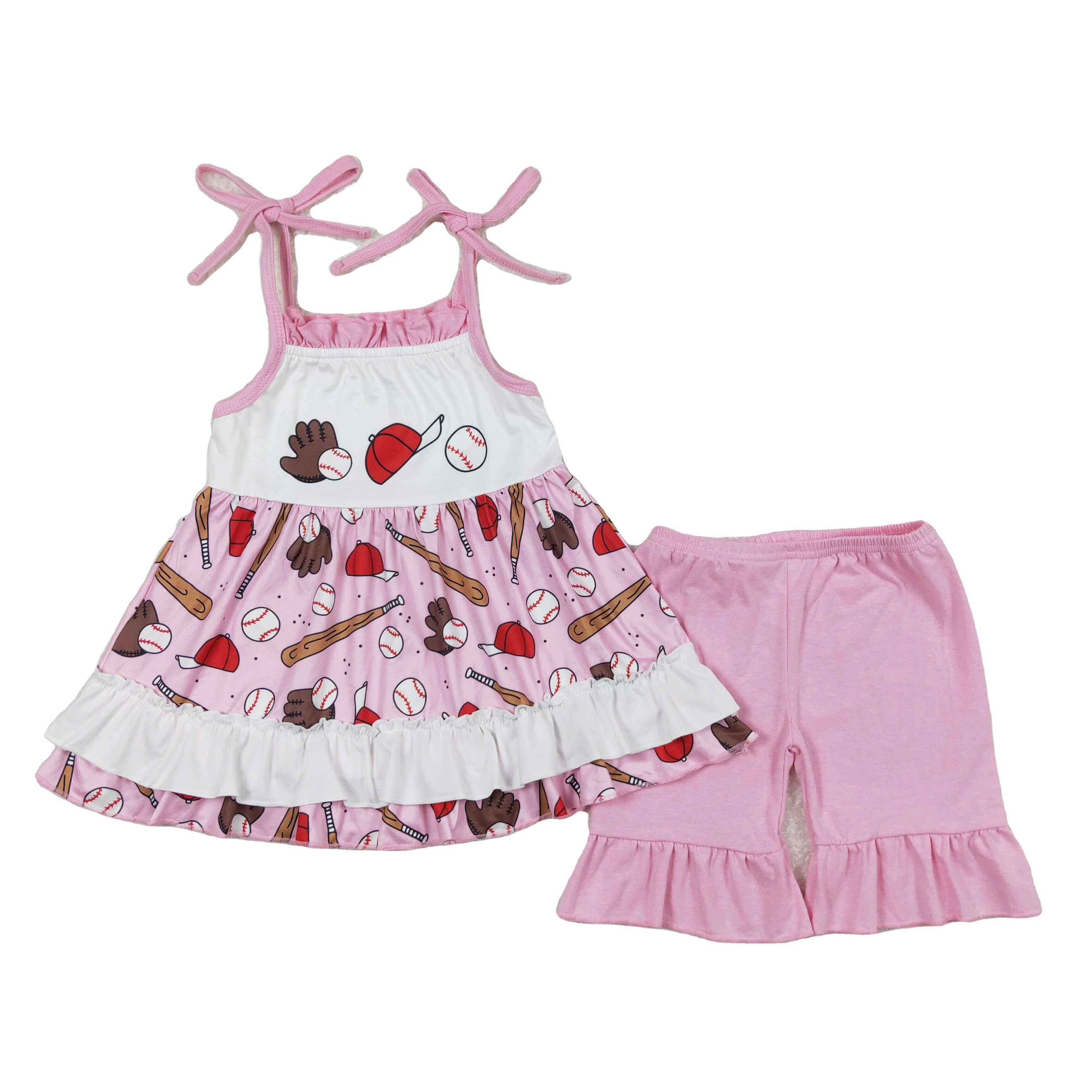 GSSO0794 Children Toddler Clothes Sleeveless Top With Shorts Set Kids Girls Summer Outfits