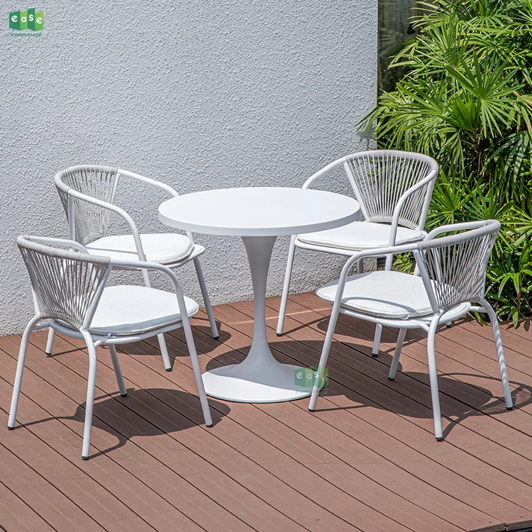 (E3084+E9926TAR1) Aluminum rattan wicker outdoor dining chair and table set round