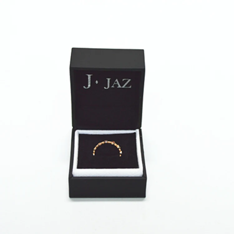 
Small matte black touch paper foam insert custom logo plastic jewellery box ring storage with outer packaging 