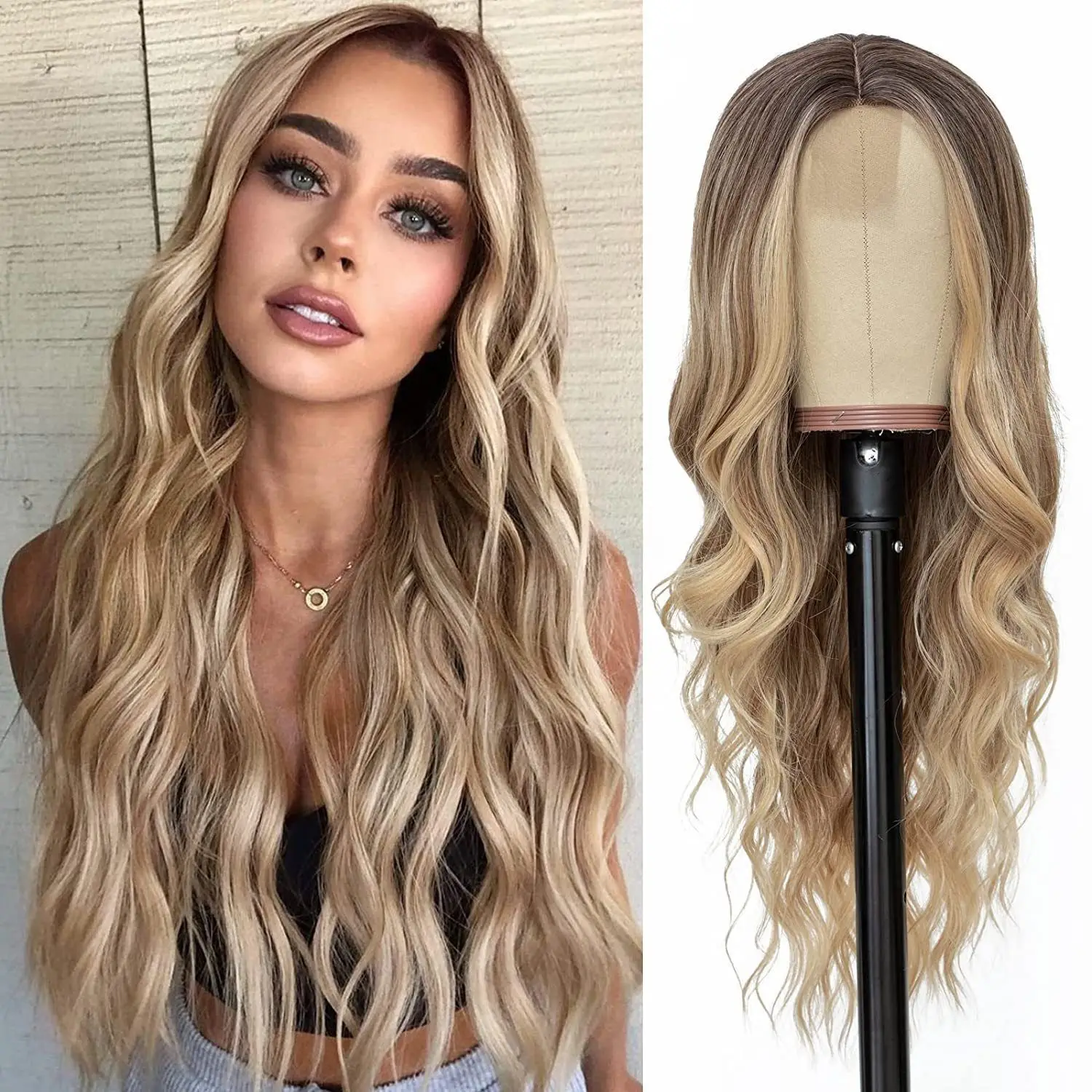 X-TRESS Body Wave Lace Front Wigs 28 Inch Long Wavy Synthetic Wig With Baby Hair for Women Natural brown free Part Lace Wigs