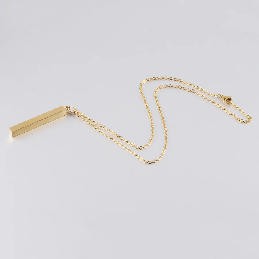 Wholesale Engraveable Bar Necklace Personalized Custom Gold Plated Stainless Steel 3d Bar Blank Necklace For Women Men